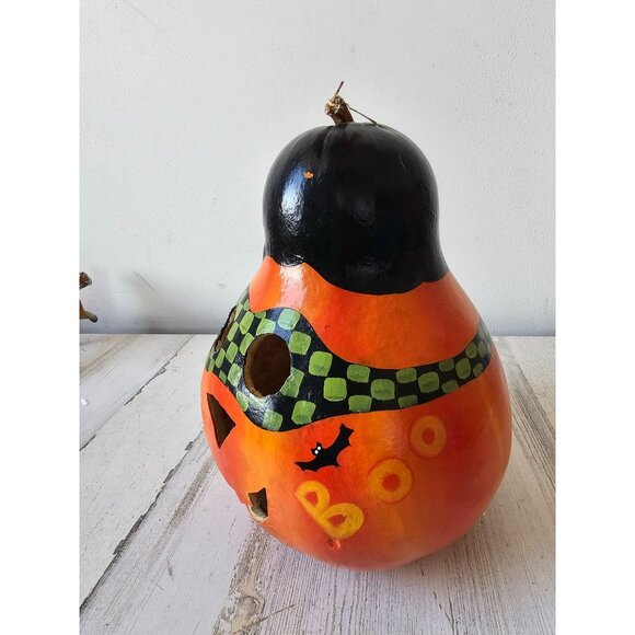 Vintage pumpkin gourd jack-o'-lantern folk art Halloween bat unique light up dec - Picture 2 of 9